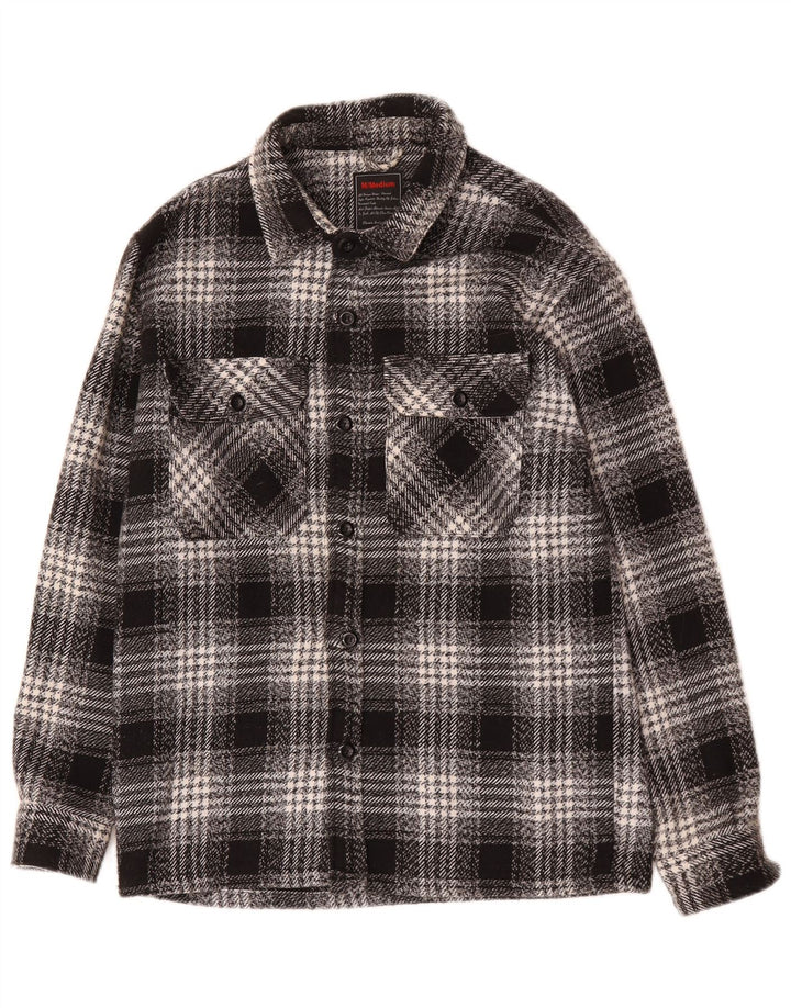 Camicia da uomo vintage in flanella, cotone medio a quadri neri