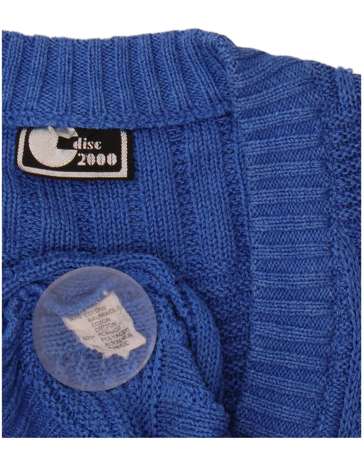 Maglione vintage da uomo con scollo a V in cotone blu medio