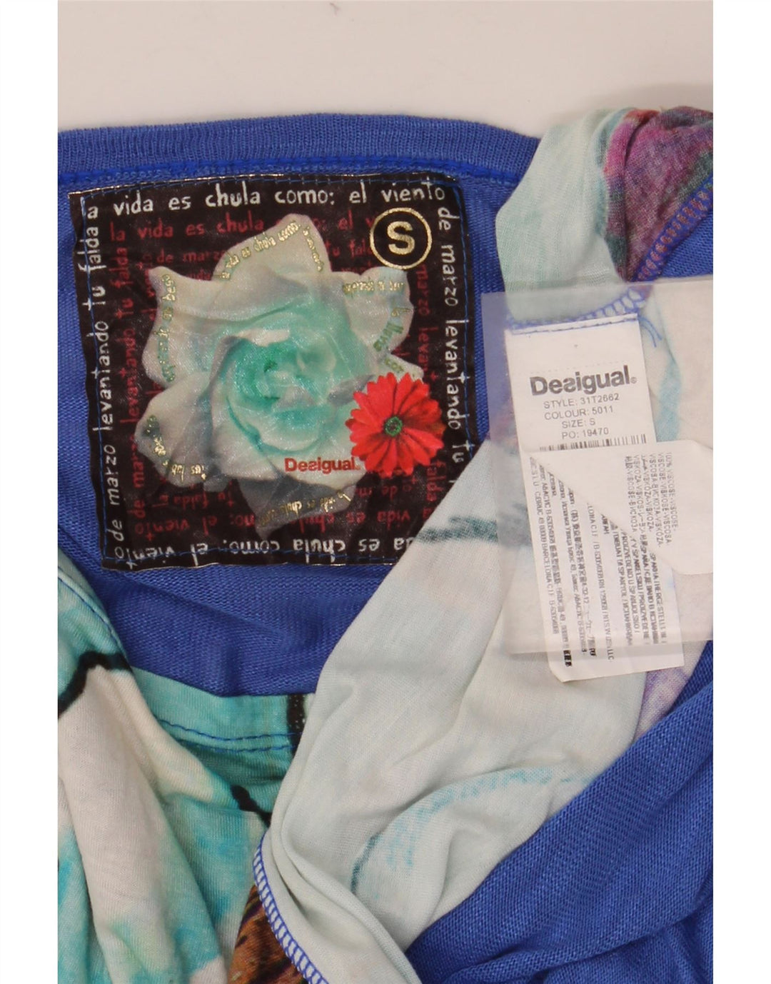 DESIGUAL Camicetta a pipistrello da donna Top UK 10 Piccola viscosa floreale blu