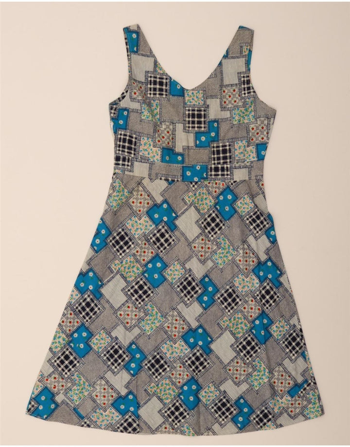 VINTAGE Womens Sleeveless A-Line Dress UK 14 Medium Grey Patchwork Vintage Vintage and Second-Hand Vintage from Messina Hembry 