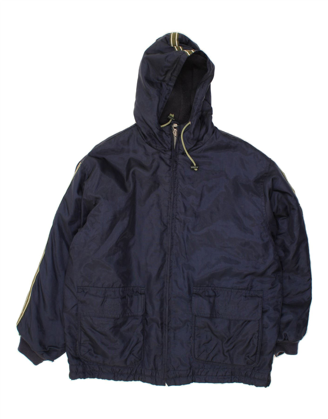 SAVVY Mens Hooded Bomber Padded Jacket UK 40 Large Navy Blue Nylon Vintage Savvy and Second-Hand Savvy from Messina Hembry 