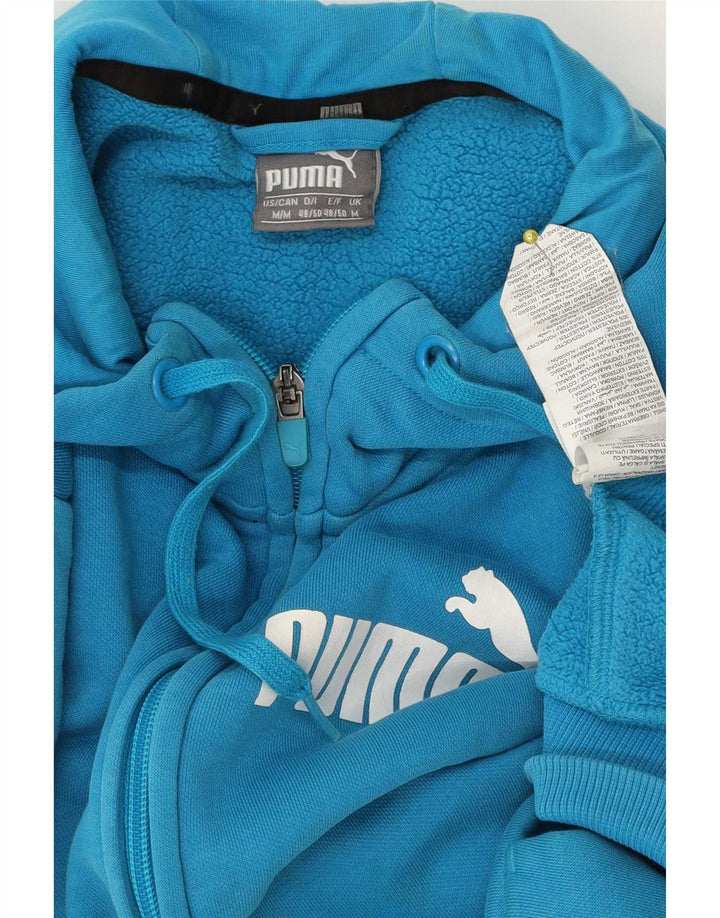 Felpa con cappuccio e zip grafica Puma da uomo in cotone blu medio