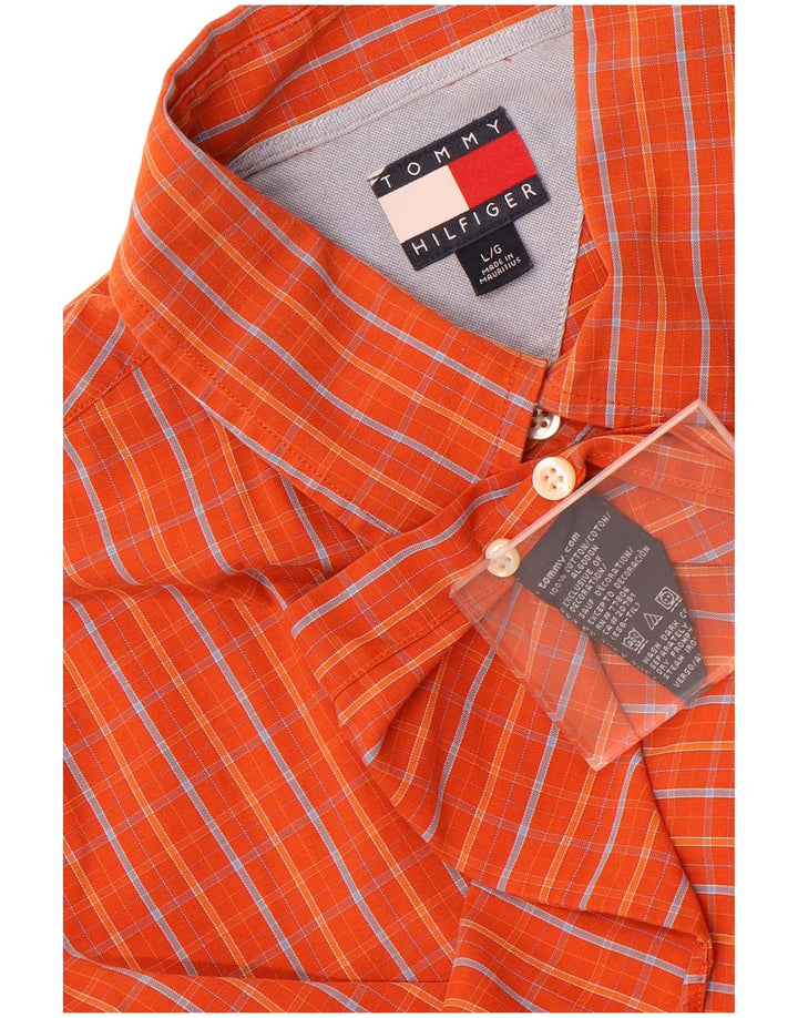 Camicia a maniche corte da uomo Tommy Hilfiger grande cotone a quadri arancioni