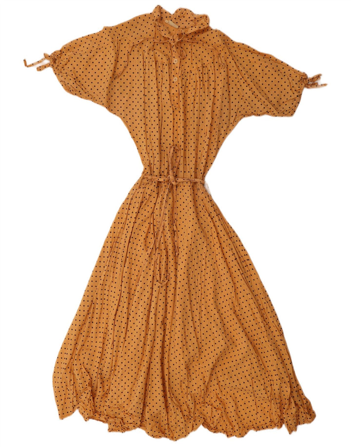 Abito lungo da donna vintage UK 12 medio giallo maculato