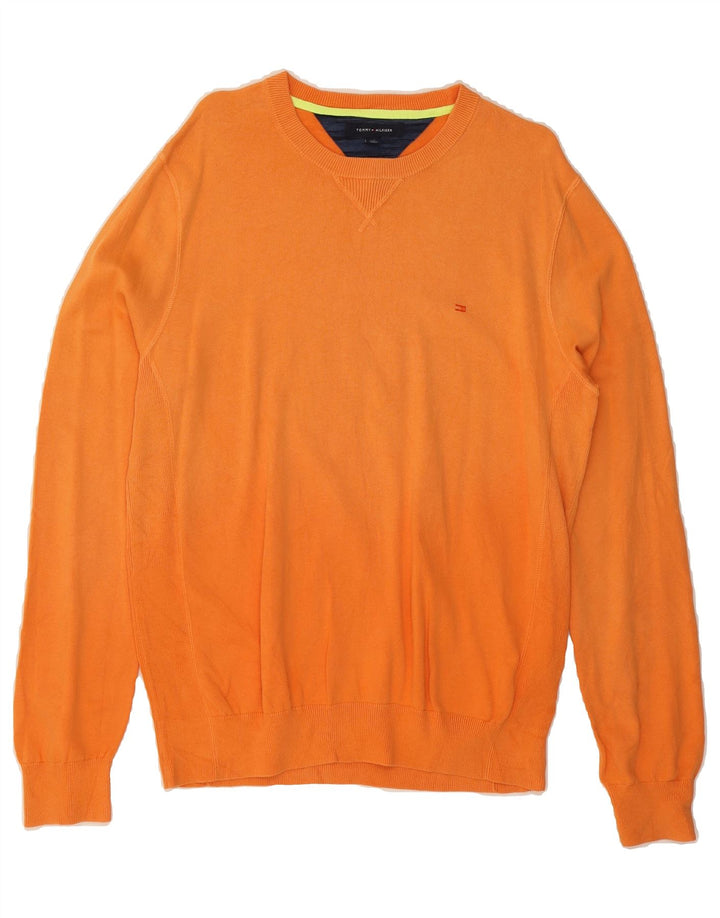 TOMMY HILFIGER Mens Crew Neck Jumper Sweater Large Orange Cotton Vintage Tommy Hilfiger and Second-Hand Tommy Hilfiger from Messina Hembry 