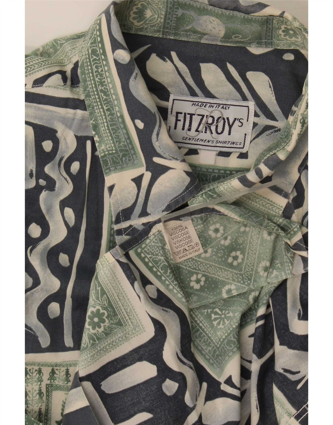 Camicia a maniche corte da uomo Fitzroy Large verde patchwork in viscosa