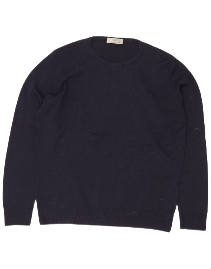 Maglione maglione girocollo da donna Marks & Spencer UK 12 Lana blu navy media