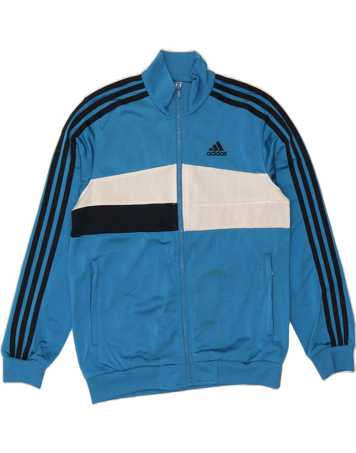 ADIDAS Boys Tracksuit Top Jacket 11-12 Years Blue Colourblock Polyester Vintage Adidas and Second-Hand Adidas from Messina Hembry 