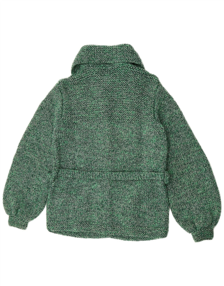 Maglione cardigan da donna vintage UK 14 verde medio screziato