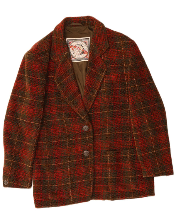 Giacca blazer da donna a 2 bottoni VINTAGE US 10 grande acrilico a quadri rossi