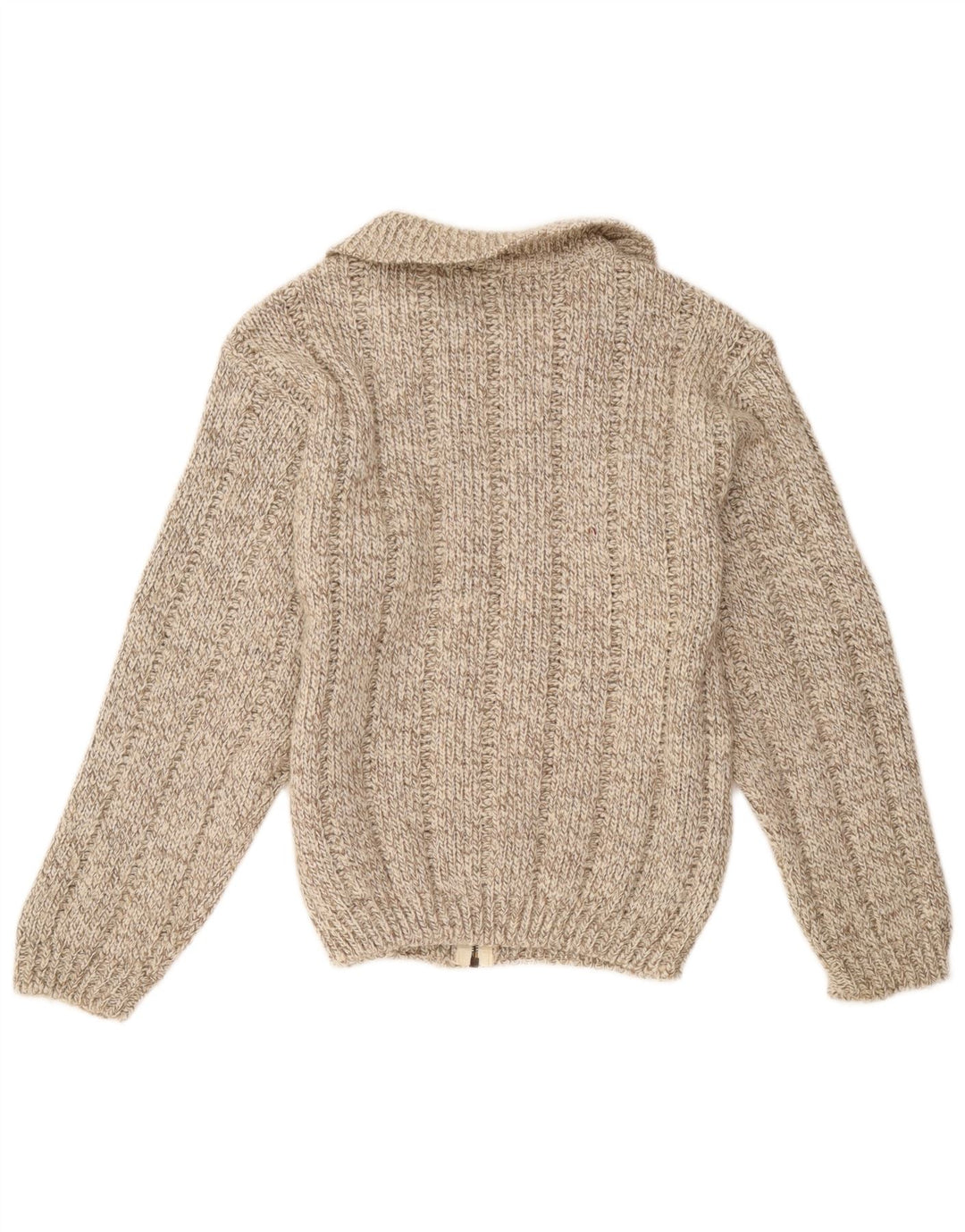 Maglione cardigan da donna vintage UK 14 Lana screziata marrone medio