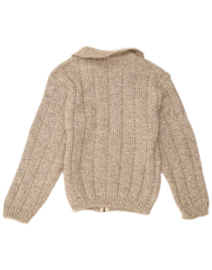 Maglione cardigan da donna vintage UK 14 Lana screziata marrone medio