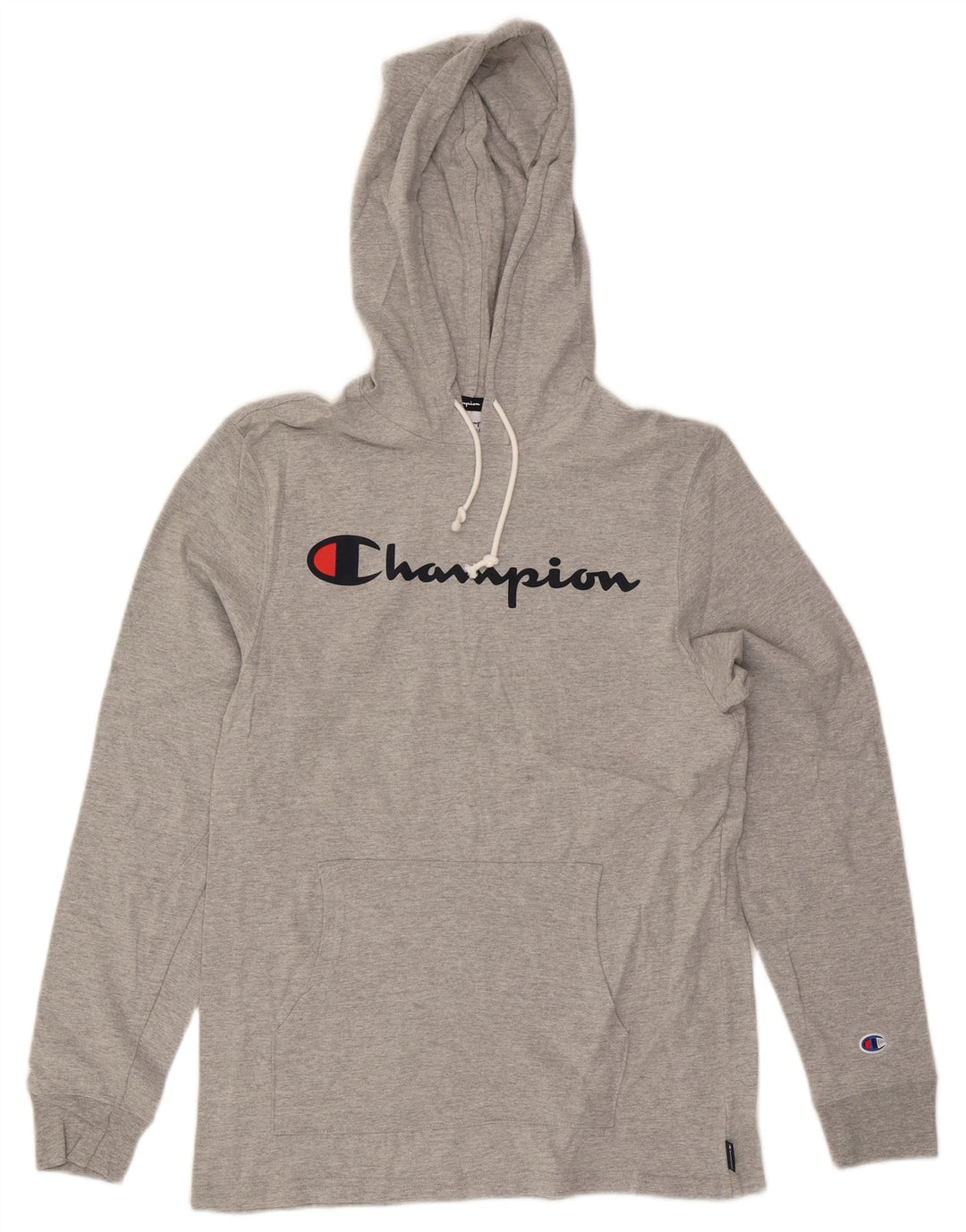 Maglione con cappuccio grafico da uomo Champion in cotone chiazzato grigio medio