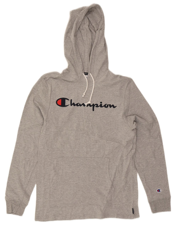 Maglione con cappuccio grafico da uomo Champion in cotone chiazzato grigio medio
