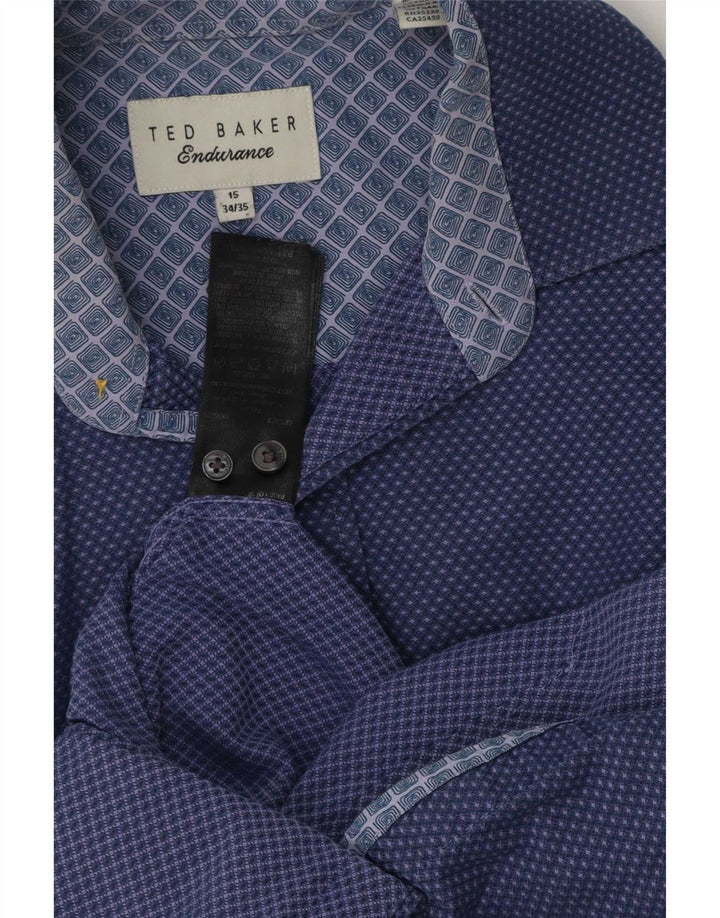 Camicia da uomo Ted Baker taglia 15 cotone maculato medio blu navy