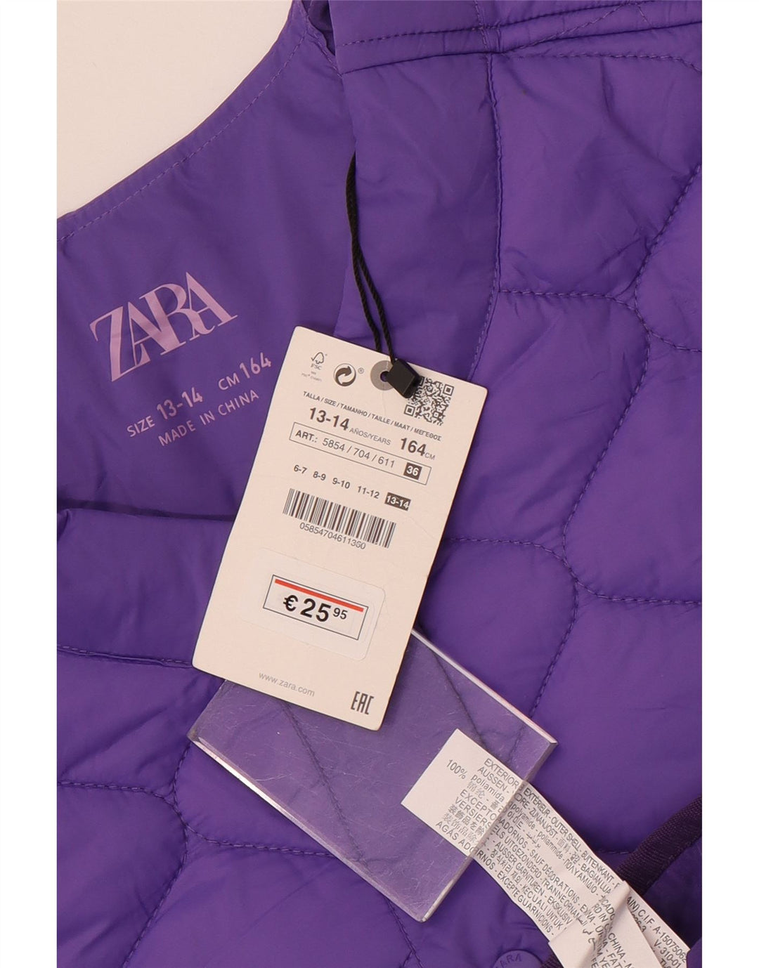 Giacca trapuntata per bambina Zara 13-14 anni viola in poliammide