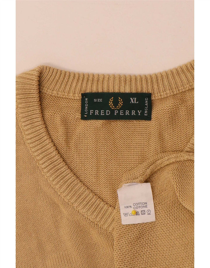 Maglione da uomo con scollo a V Fred Perry XL in cotone beige