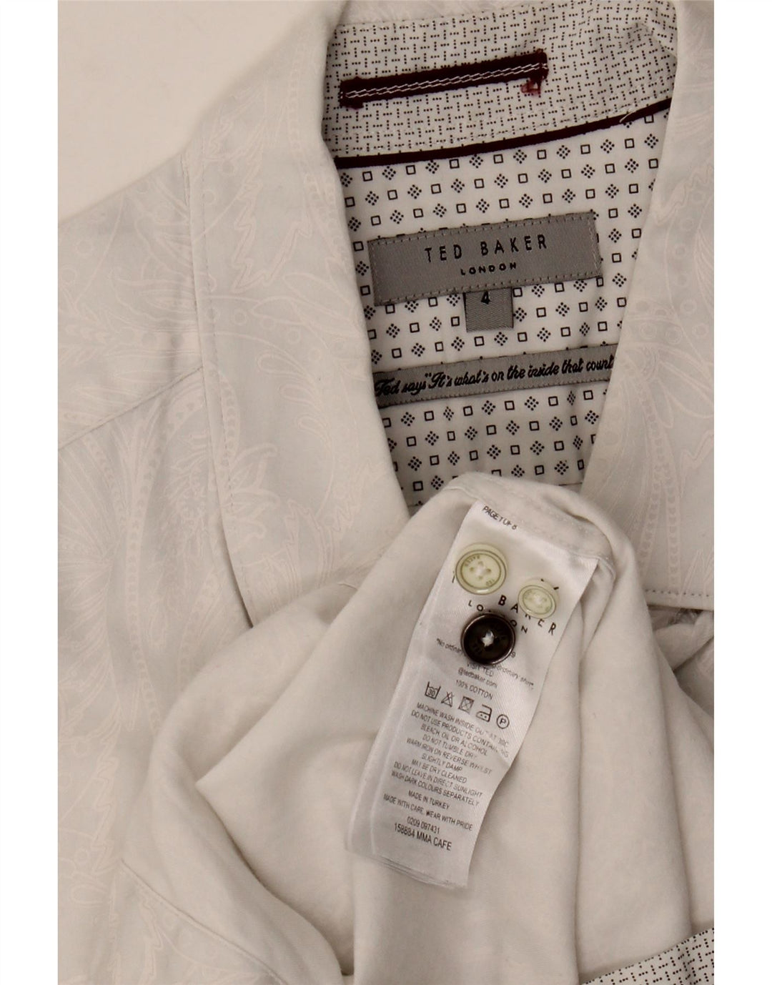 Camicia da uomo Ted Baker taglia 4 grande cotone Paisley bianco