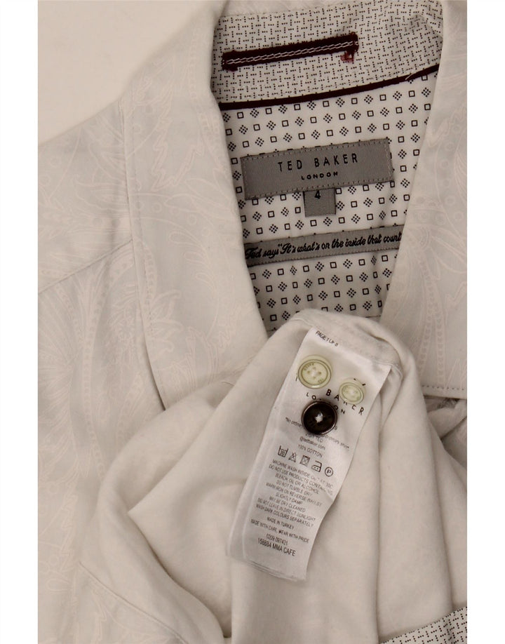 Camicia da uomo Ted Baker taglia 4 grande cotone Paisley bianco