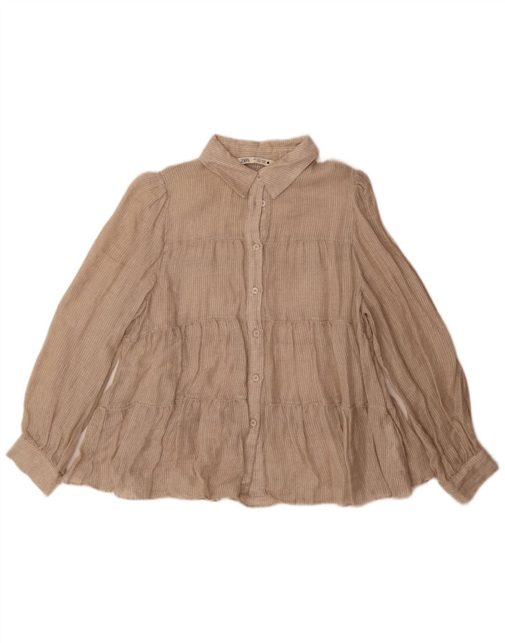 Camicia Zara da donna UK 10 piccola in lino a righe beige