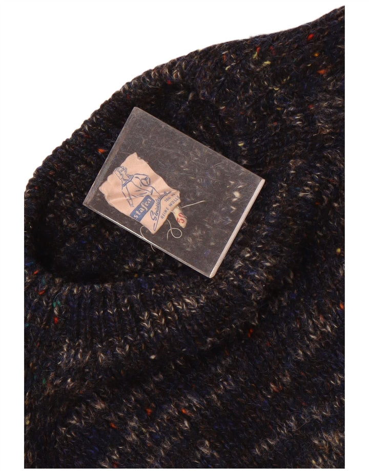 Maglione girocollo da uomo vintage IT 50 Lana screziata medio blu navy