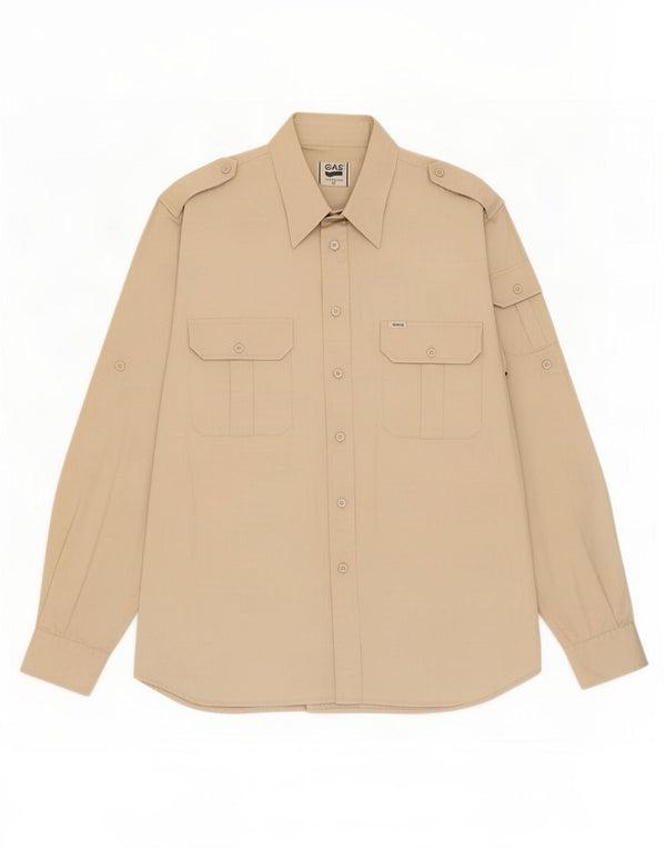 Camicia Militare Da Uomo Gas Large In Cotone Beige