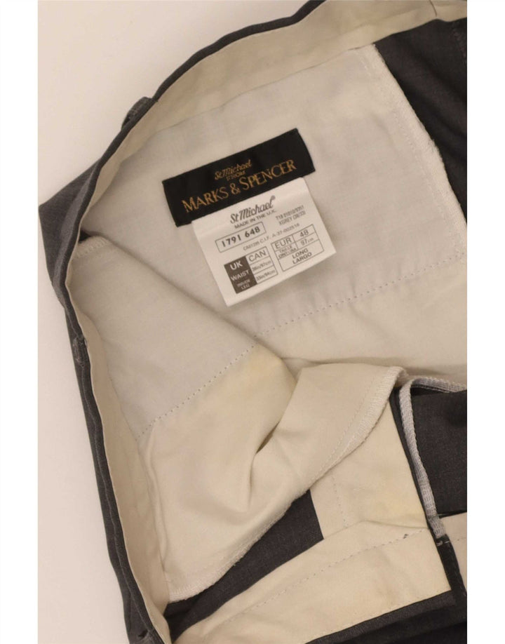 Pantaloni da abito con pegging da uomo Marks & Spencer W38 L33 lana grigia