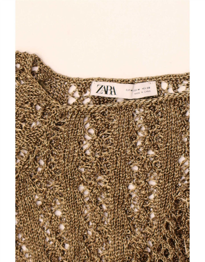 Top corto trasparente all'uncinetto da donna Zara UK 12 medio cachi
