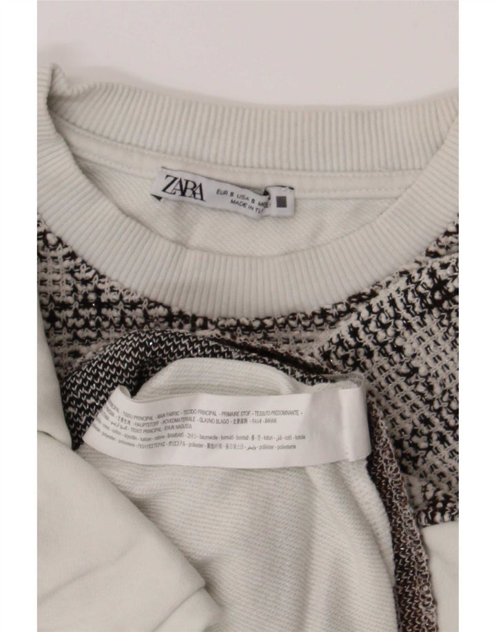 Felpa corta oversize da donna Zara, maglione UK 10, piccolo cotone a quadri bianchi