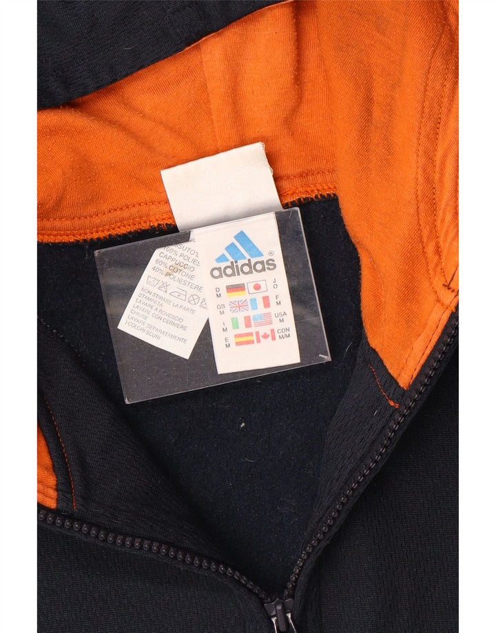 Felpa con cappuccio da uomo Adidas con zip e collo, media, in poliestere blu navy