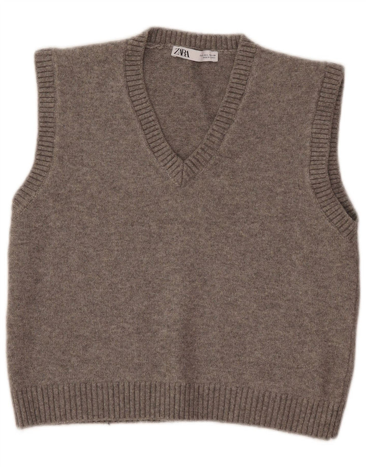 Canotta corta da donna Zara UK 14 grande poliestere grigio