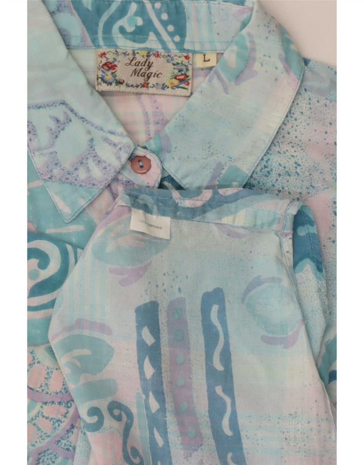 Camicia a maniche corte da donna vintage UK 14 Grande patchwork turchese retrò
