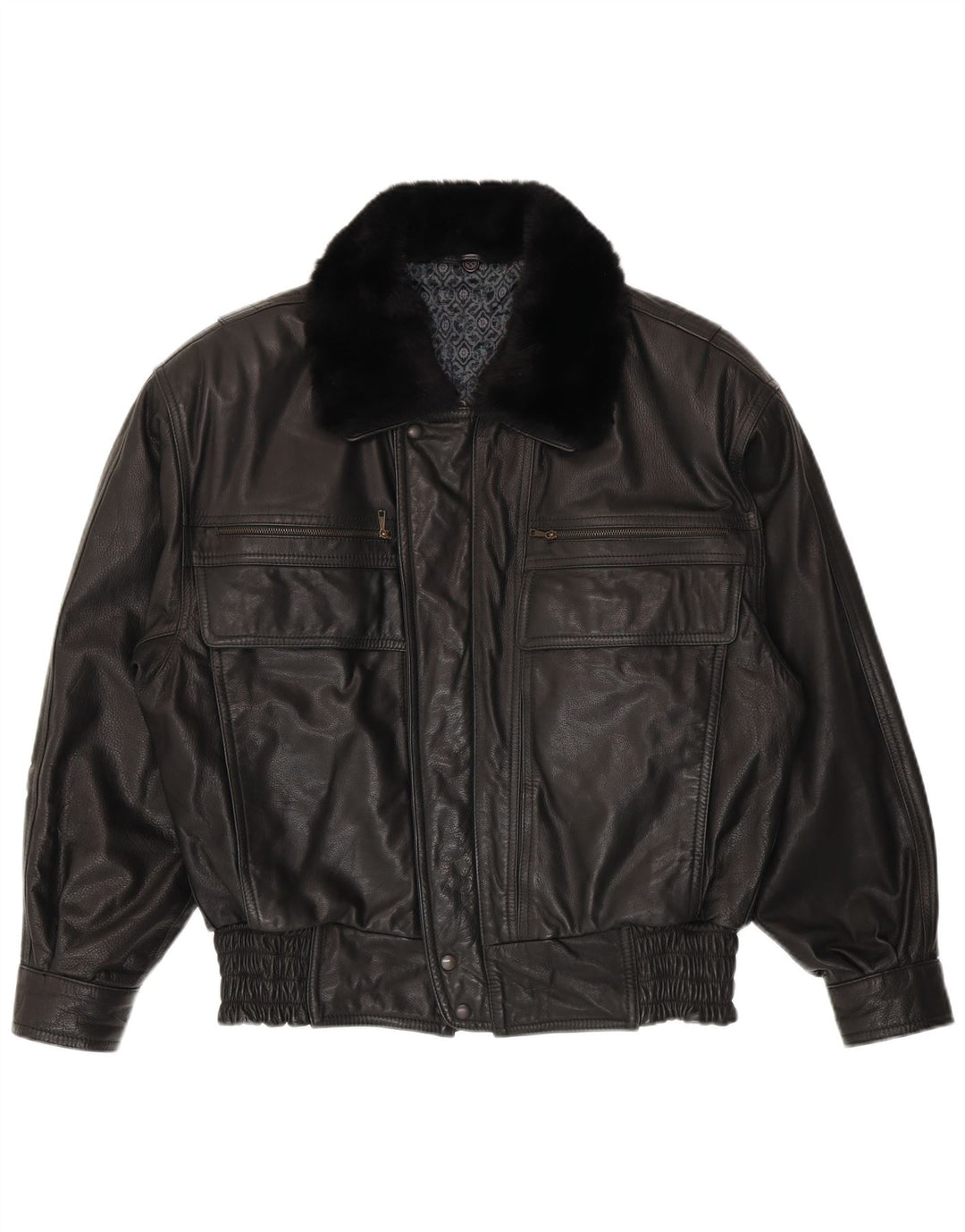 Giacca in pelle vintage da uomo IT 48 in pelle nera media
