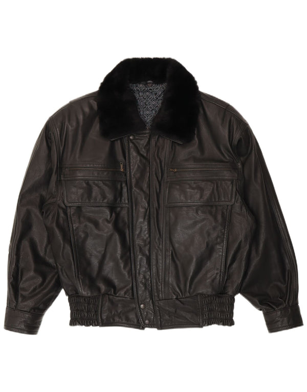 Giacca in pelle vintage da uomo IT 48 in pelle nera media