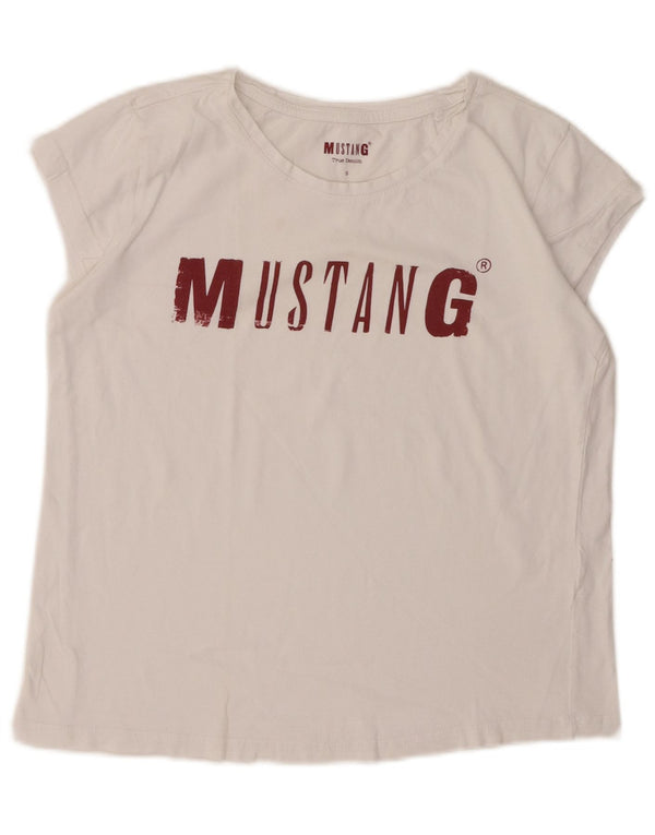 Mustang T-shirt grafica corta da donna Top UK 10 piccola bianca
