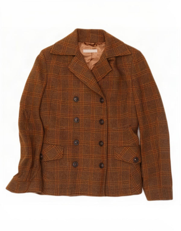 Giacca blazer doppiopetto da donna Stefanel UK 10 piccola lana a quadri marrone
