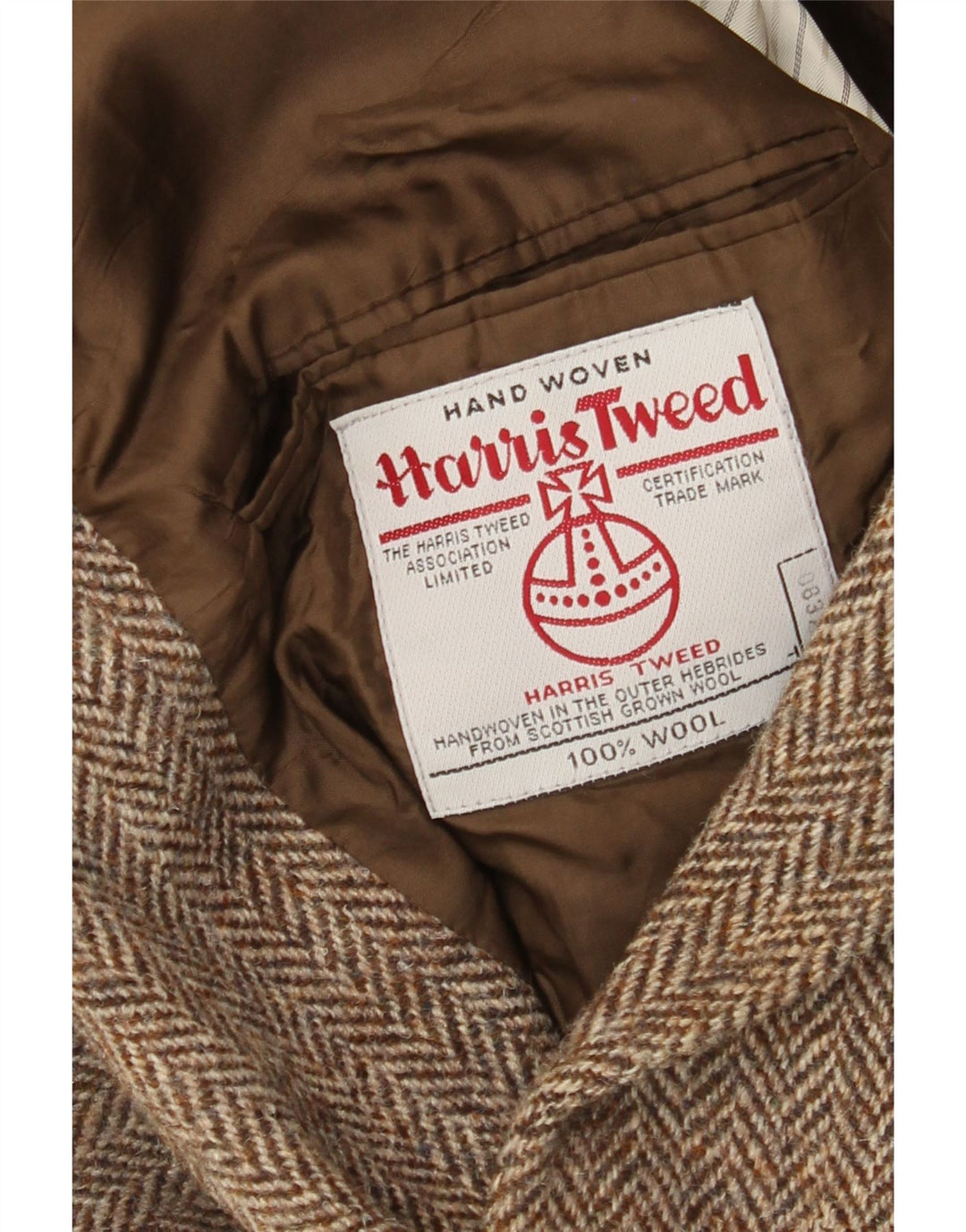 Giacca blazer da uomo a 2 bottoni Harris Tweed UK 40 grande lana a spina di pesce marrone