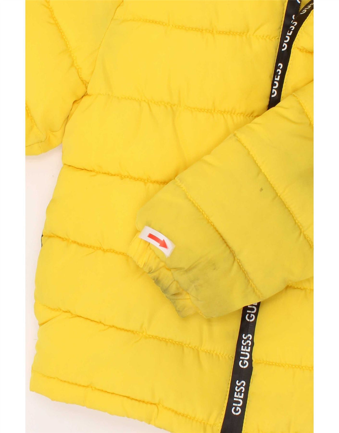 Giubbotto imbottito con cappuccio grafico da ragazzo Guess 3-4 anni in poliestere giallo