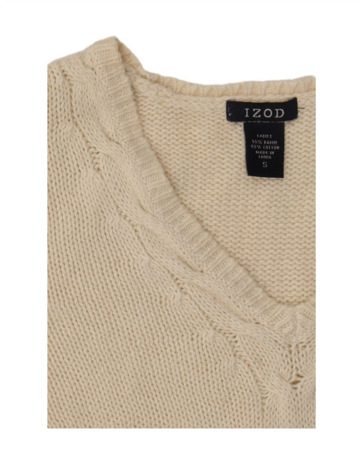 Maglione da donna con scollo a V Izod UK 10 piccolo ramiè bianco sporco