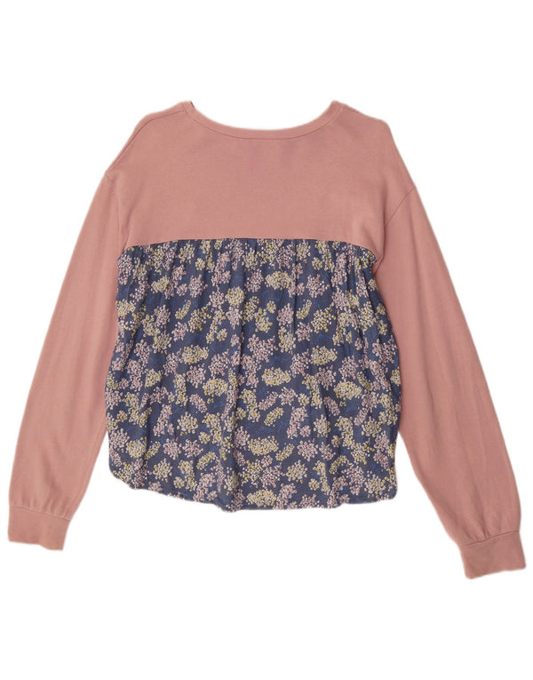 Felpa Bambina Benetton Maglia 13-14 Anni 3XL Cotone Floreale Rosa
