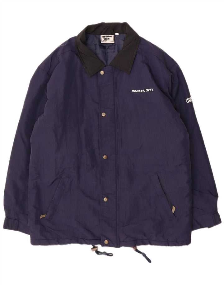 Giacca a vento REEBOK da uomo vestibilità ampia UK 36 piccola in nylon blu navy