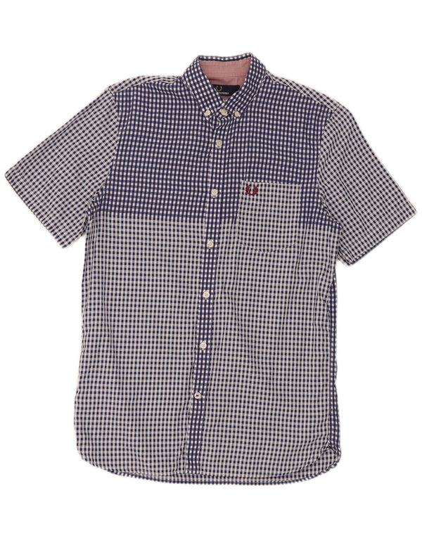 Camicia a maniche corte da uomo Fred Perry in cotone a quadri blu piccolo