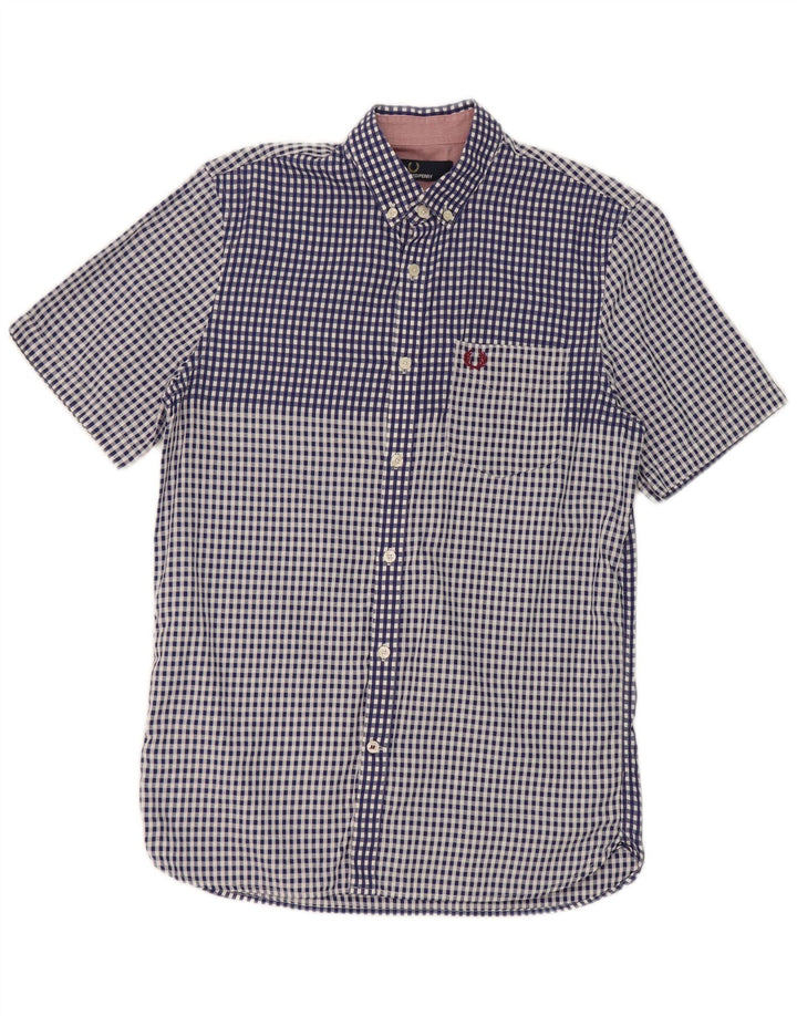 Camicia a maniche corte da uomo Fred Perry in cotone a quadri blu piccolo