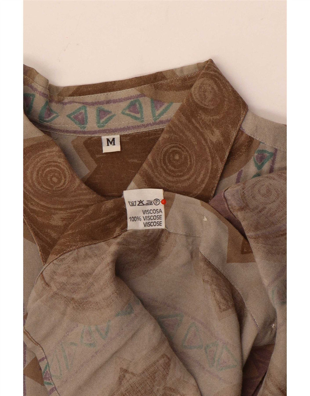 Camicia vintage da uomo con motivo astratto in viscosa marrone medio