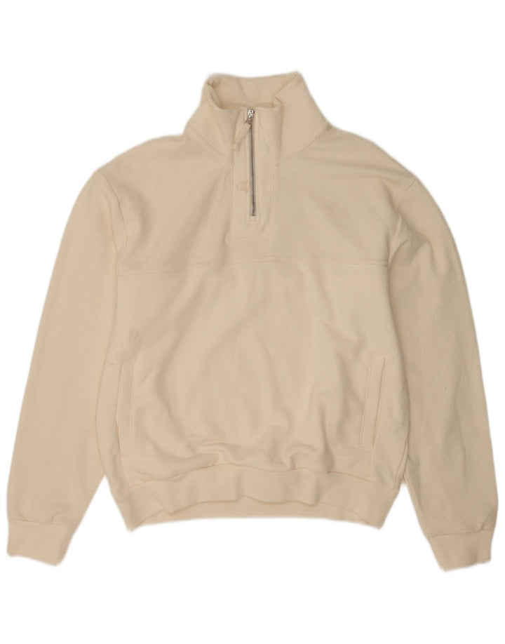Felpa Zara da uomo con collo con zip, maglione piccolo in poliestere bianco