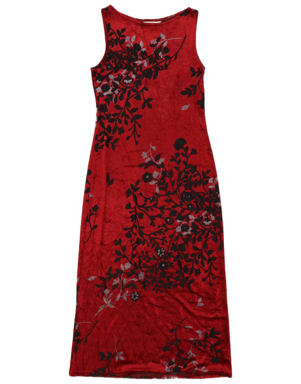 Abito lungo senza maniche da donna vintage UK 12 Viscosa floreale bordeaux medio
