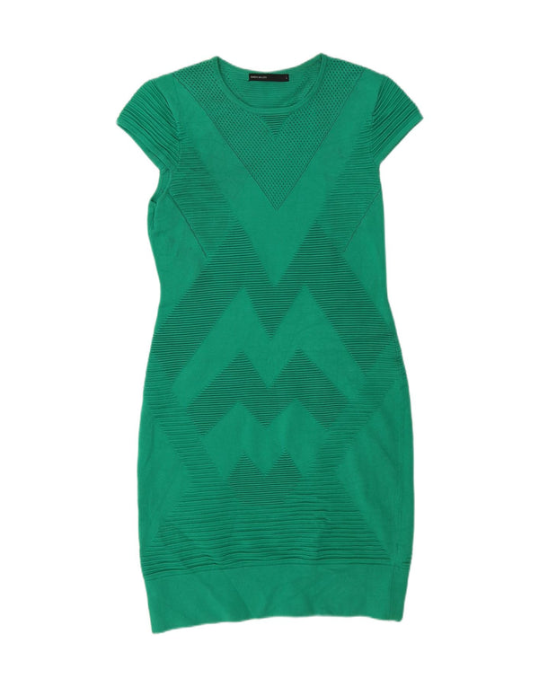 KAREN MILLEN Womens Bodycon Dress UK 16 Large Green Chevron Viscose