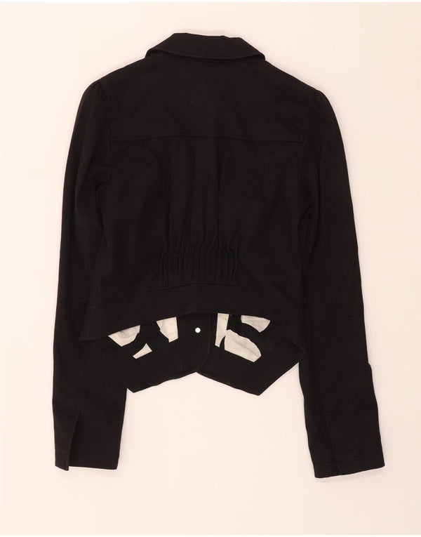 Armani Giacca blazer corta da donna a 3 bottoni UK 12 Cotone nero medio