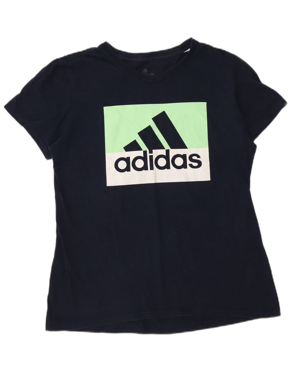 T-shirt grafica da donna Adidas Top UK 16 Large blu navy in cotone