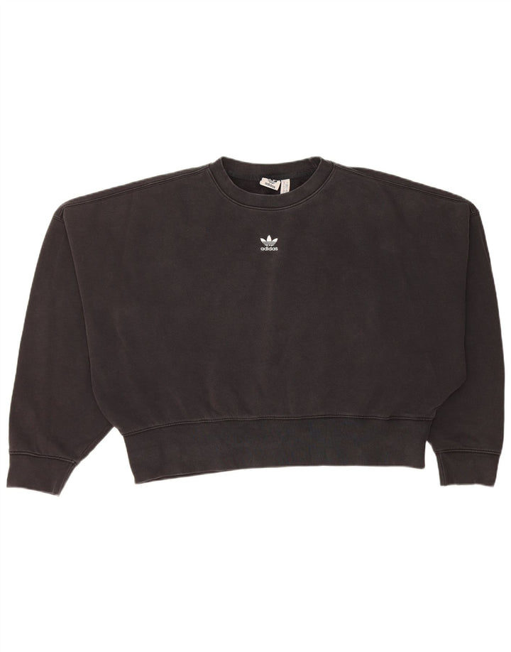Felpa oversize corta Adidas da donna, maglione UK 10, piccolo cotone nero